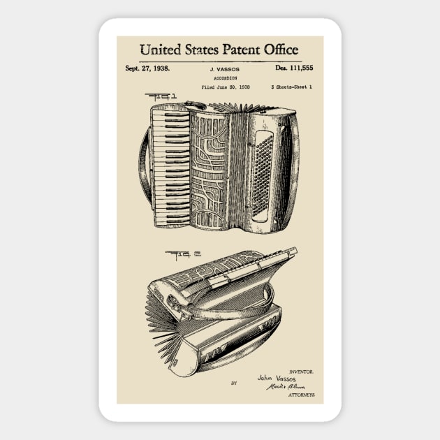 Accordion Patent Drawing 1938 Magnet by Joodls